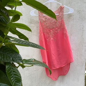 Pink Chiffon Tank Blouse Gold Flower Design Lush S